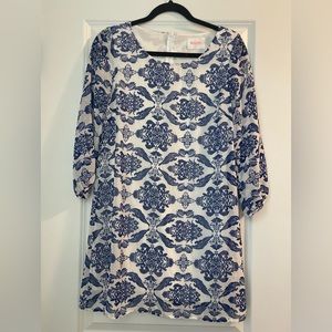 Moon Brand Quarter Sleeve Print Dress Sz Small in Royal Blue and White